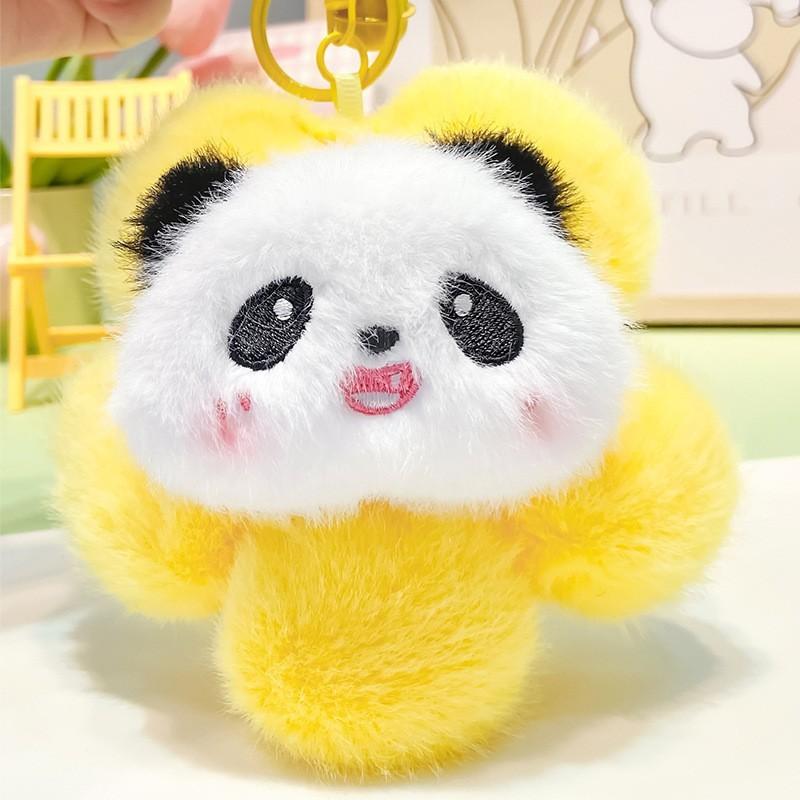 Delightful Cartoon Panda Plush Keyring Colorful Floral Designs For Key Accessories