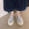 Korean Style Women's Summer Mesh Sequin Loafers - Breathable Slip-on with Thick Sole