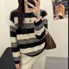 Round Neck Striped Sweater Women's Long-sleeved Autumn Clothing New Style Fashionable Loose Lazy Style Top Retro Pullover