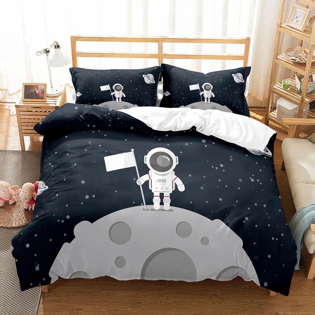 Astronaut Skateboard Duvet Cover Set King Queen Full Size For Kids Boys Girls Bedding Set Cartoon Style Polyester Quilt Cover