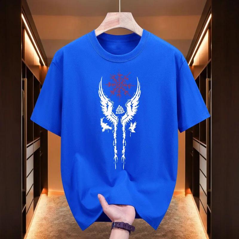 2025 Male Urban Fashion Casual Cool Tees Ancient Raven Print Tshirt for Man High Quality Pure Cotton Oneck Short Sleeve