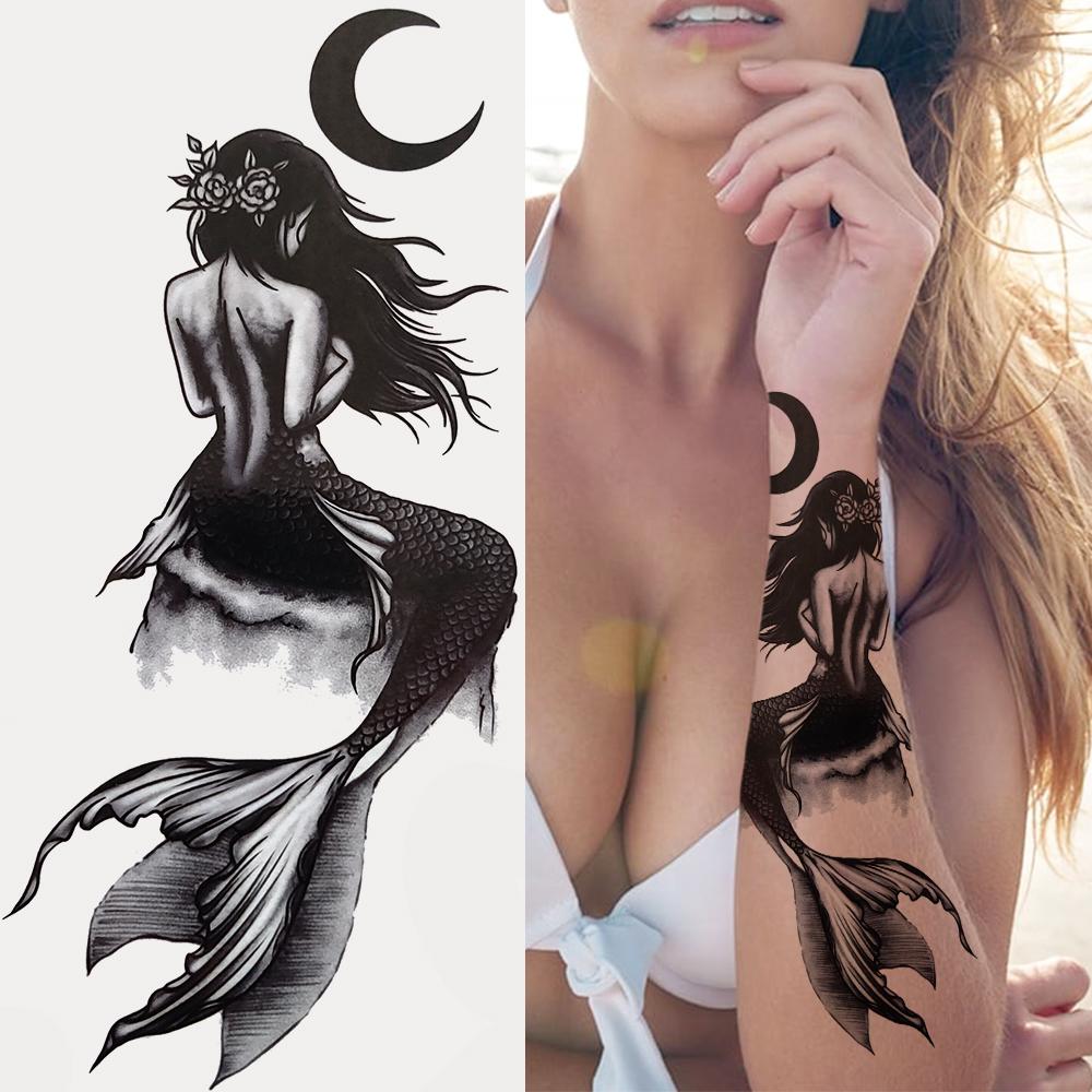 Geometry Owl Temporary Tattoo For Women Fake Wolf Tiger Deer Triangle Tatoo Sticker Black Moon Flower Body Art Tattoos Paper