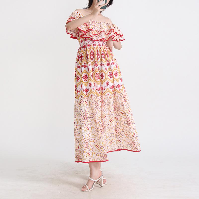 

Платье в стиле бохо на одно плечо с вышитой юбкой-оборкой для женщин (Стиль 2025 года)