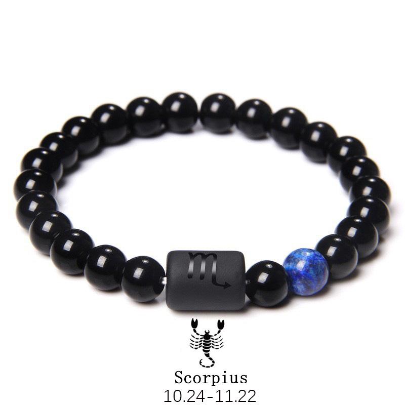 Fashion Jewelry Charm Unisex Black Stone Beads 12 Zodiac Signs Constelation Couple Bracelet