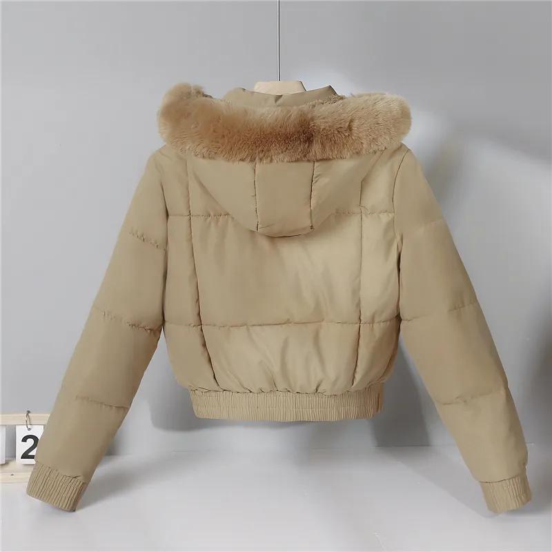 Women's Winter Short Parkas Clothes Add Velvet Thicken Outerwear Fur Collar Removable Hooded Coats Warm Jackets