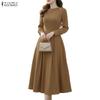 ZANZEA Women Casual Round Neck Elegant Long Sleeve A-Line Dress