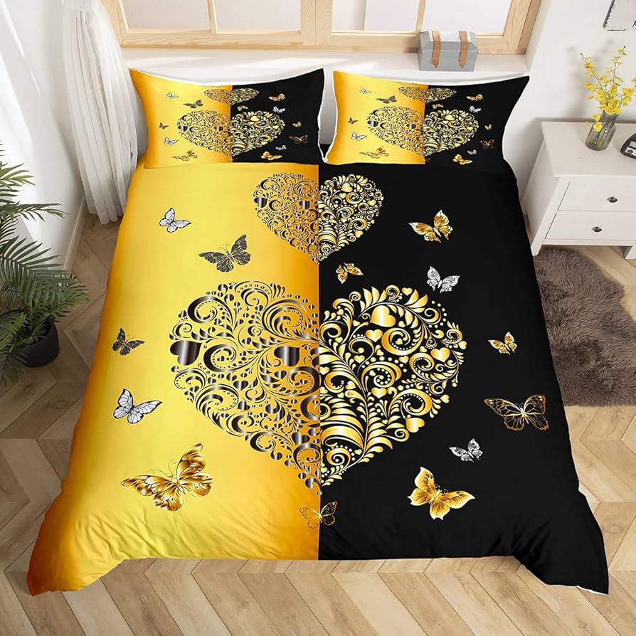 Copripiumino Farfalla Dorata Microfibra Letto Singolo Matrimoniale Queen King Set Biancheria da Letto Copripiumino Floreale Botanico Per Camera di Donne Ragazze