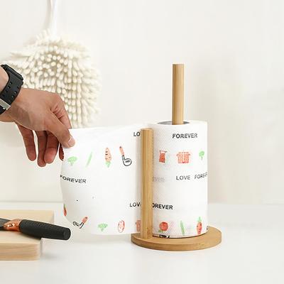 Solid Wooden Toilet Paper Holder Standing Kitchen Roll Paper Towel Holder Natural Anti-Skid Base Paper Towel Holder