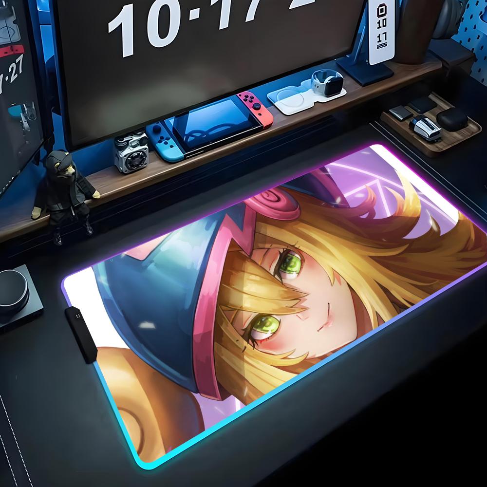 Black Magic Girl Mouse Pad RGB Gaming Mousepad Big LED Pad PC Desk Mat Luminous Mouse Pad Large Keyboard Mats Table Rug With