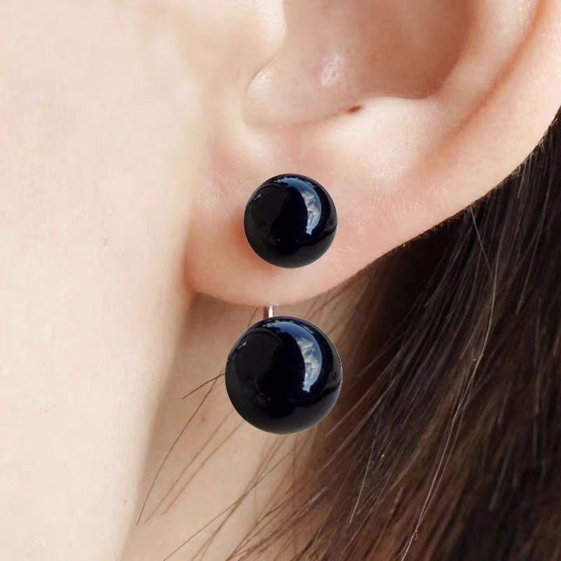 Boucles d'oreilles exquises en argent S925 avec perles à double sens pour femmes - Design élégant et luxueux pour l'automne et l'hiver