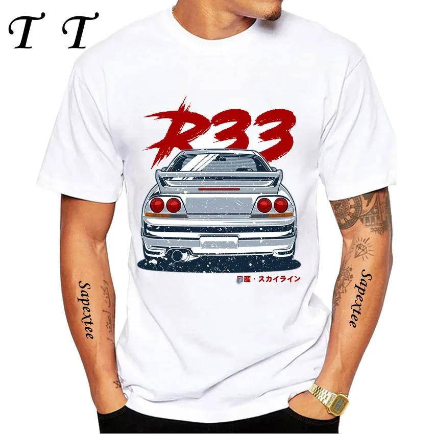 New Summer Men Short Sleeve JDM Legend NISSIA Skyline R34 R33 GTR Evolution Car Print TShirt Boy Casual Tops Fashion White Tees