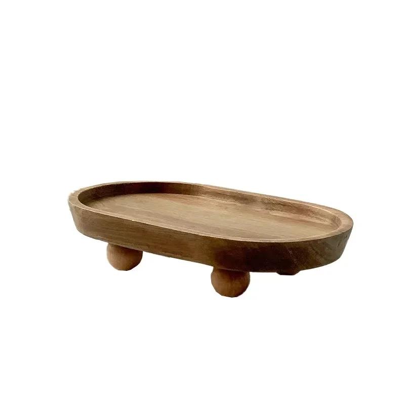 Handmade Wooden Serving Platter for Pastries and Candle Display - Circular and Oval Platters Key Storage Tray for Home