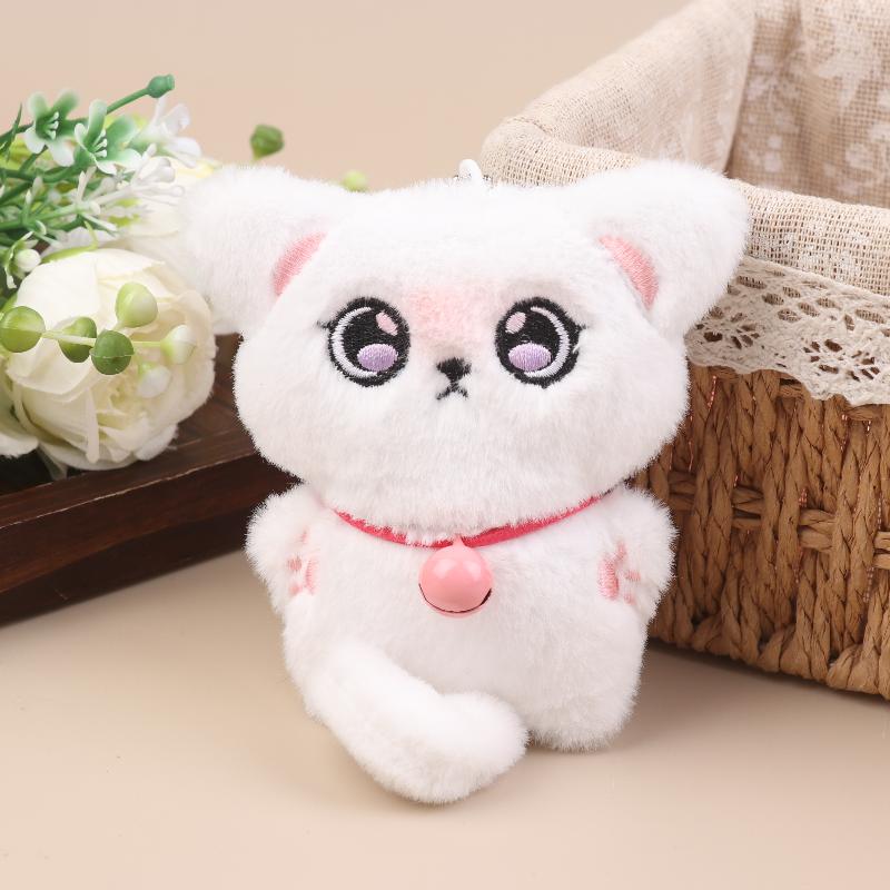 1Pcs White Siamese Kitten Stuffed Doll Backpack Decor Squeaky Bell Kitten Plush Keychain Pendant Schoolbag Ornament Gift