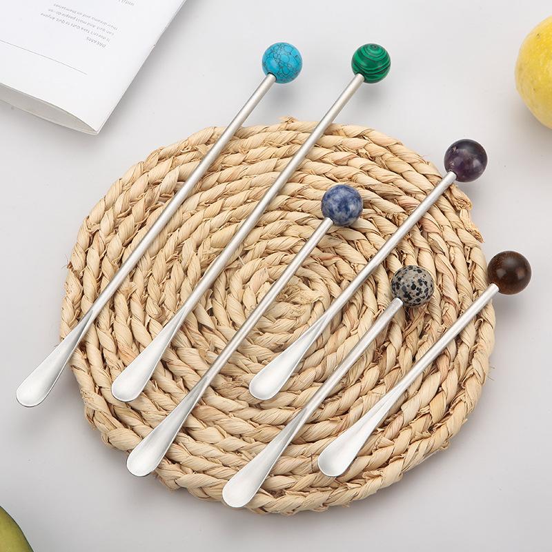 Creative Natural Stone304Stainless Steel High-Quality Spoon Round Ball Coffee Stirring Spoon Afternoon Tea Beverage Stirring Sti