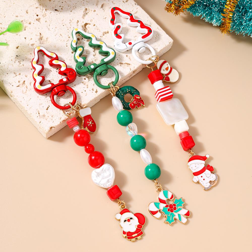 Cute Christmas Snowman Keychain Women Girls Santa Claus Key Ring Pendants for Handbag Decor DIY Handmade Key Chain Gift
