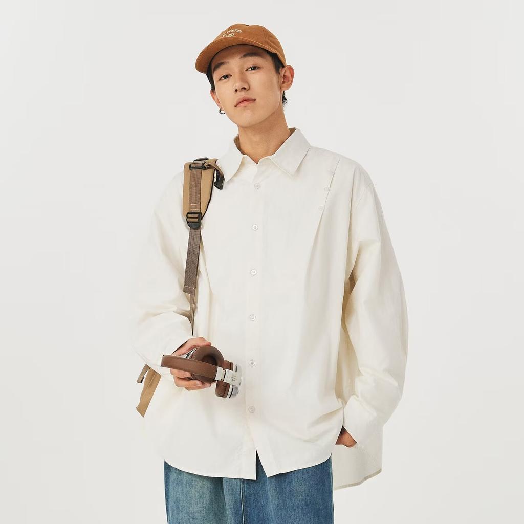 2024 Overalls Long Sleeve Shirt Japanese Hong Kong Style Ins Loose Shirt Boys Summer Trendy Versatile Casual Coat