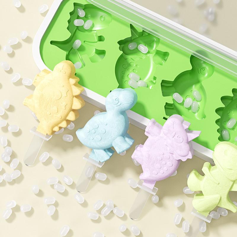 Silicone Ice Cream Mold With Lid And Sticks Diy Popsicle Mould Dinosaur Shape Pastry Mold Kitchen Ice Cream Tool