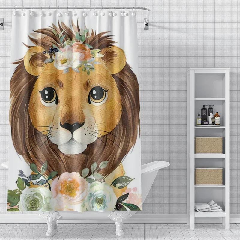 Panda Rabbit, Cat, Lion, Animal Shower Curtain Waterproof Cloth Bathroom Curtain Anime Animal Style Modern Shower Curtain 90x180CM