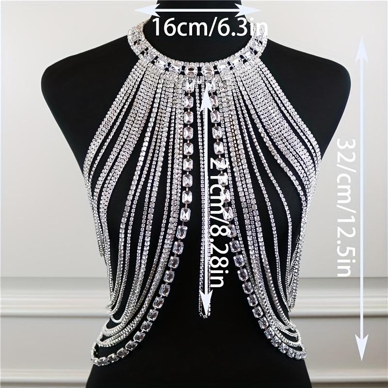 Multi Layers Shiny White Zircon Tassel Neck Chest Chain Sexy Body Chain Jewelry Decoration