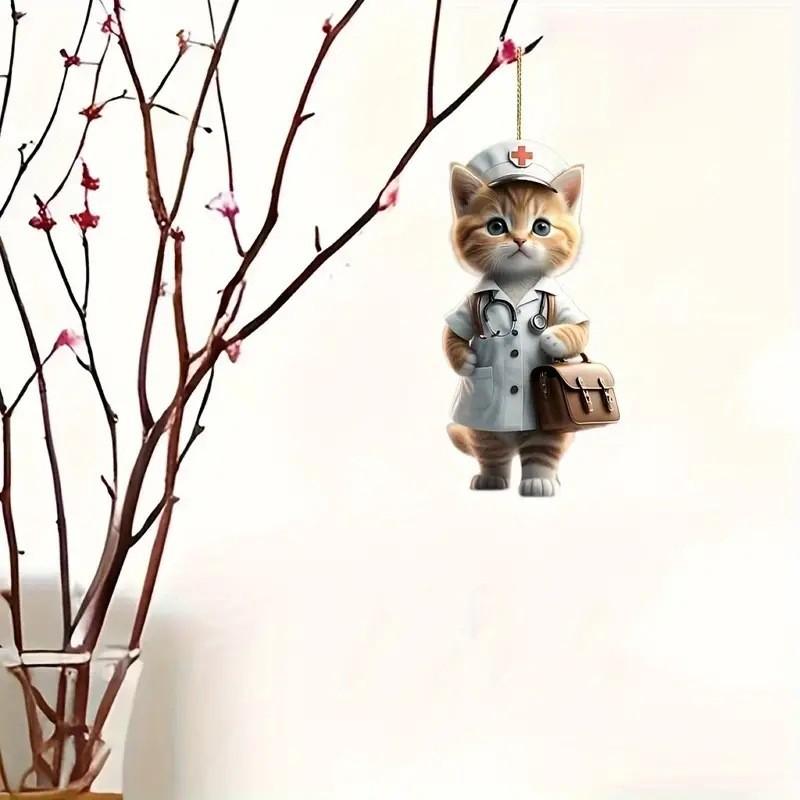 Creative Acrylic Cat Decoration For Car Rearview Mirror Unique Keychain Pendant For Personalized Interior Decor