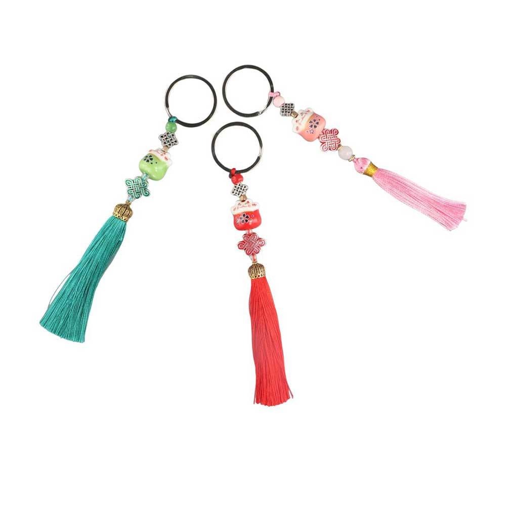 Cat Kids Toy Random Tassel Key Holder Lucky Cat Keyring Weaving Key Chains Lucky Cat Keychain