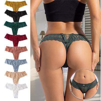 Sous-vêtements amples et décontractés pour femmes en soie glacée ajourée, String taille basse String taille basse String