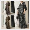 Fashion Printed Maxi Dress Women's Leopard Sundress Spring Puff Sleeve Long Vestidos Female V Neck Robe Oversize