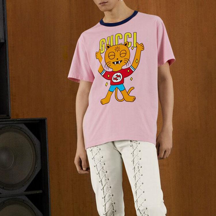 Gucci T-Shirts Men's Pink Crew Neck Moderate Straight Fit 703439-XJEI3-5904