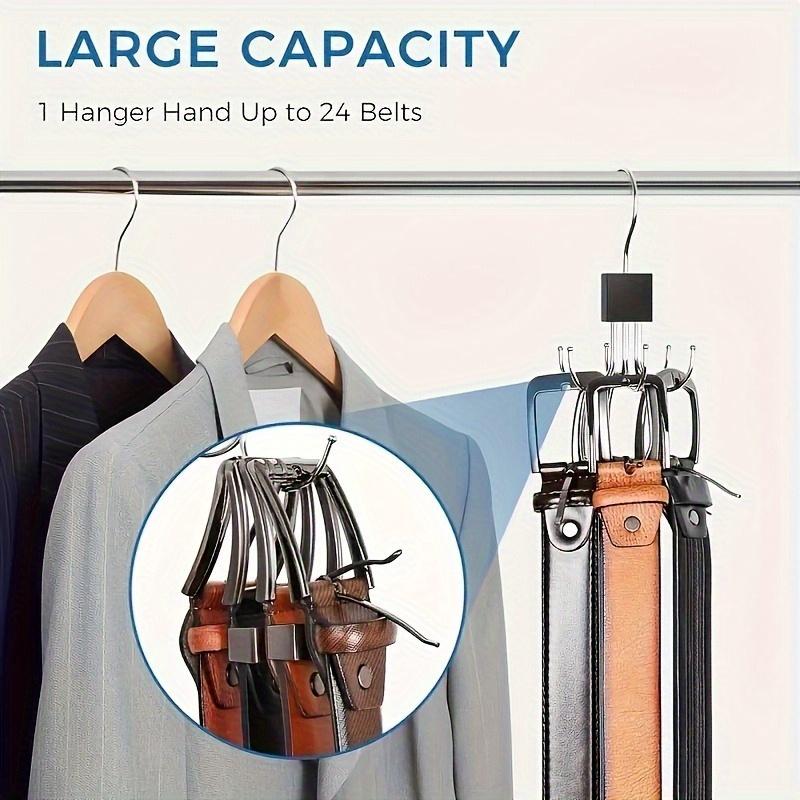 1PC Rotating Wooden Multi-Functional Large Capacity Belt Rack - Unfinished Steel Hooks for Belts - Fashionable Closet Organizer