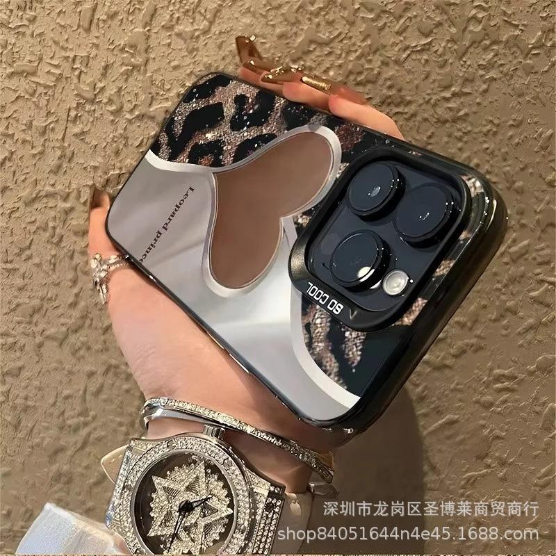 Leopard print love applies to Apple 15 colored silver iPhone14Pro creative 11promax matte 16 protective case 17