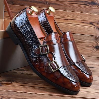 New Men Crocodile Pattern Dress Patent Leather Loafers Luxury Wedding Monk Strap Shoes Italian Style Homecoming Prom Footwear