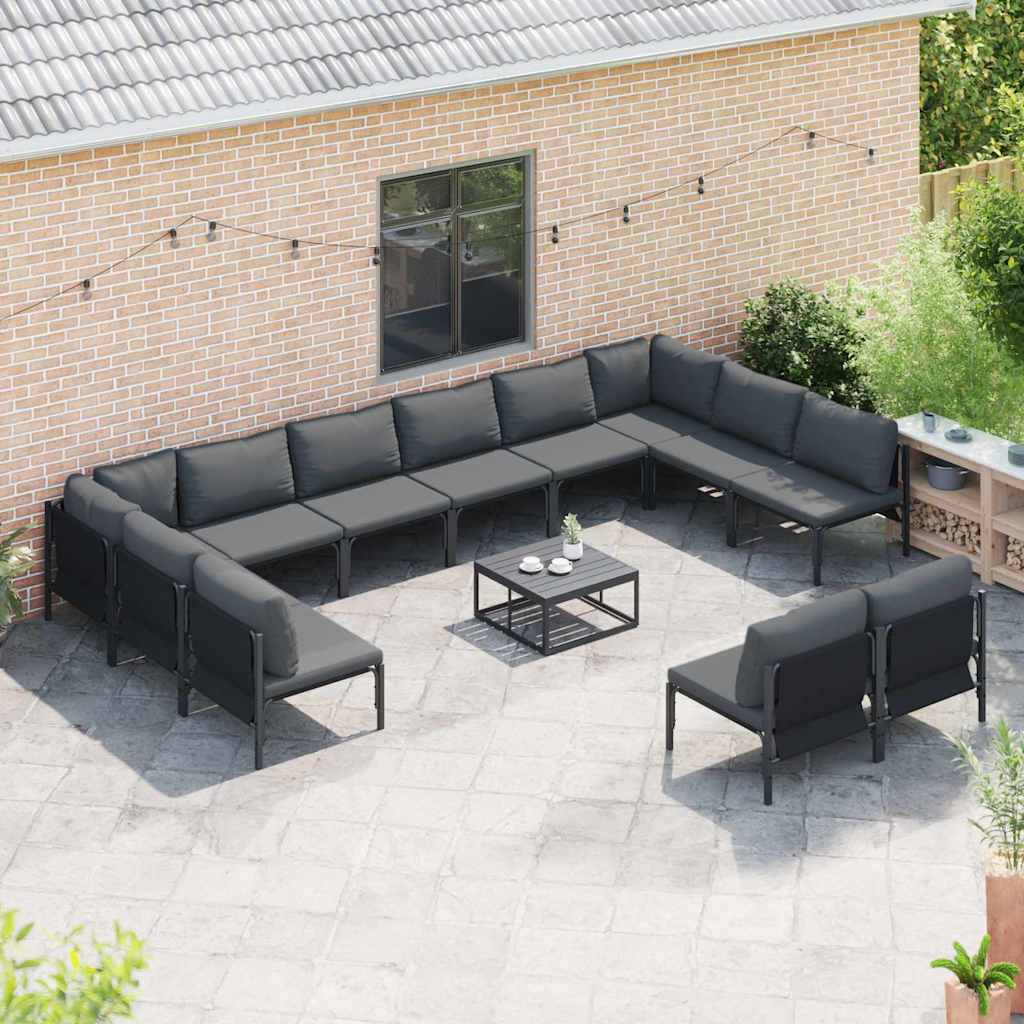 Garden Sofa Set with Cushions 12 Pcs Black Steel