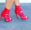 Elastic Cross Strap Open Toe Women Boots Stiletto Heel Back Zipper Gladiator Style Sandal Boots 2025 Summer Novelty Shoe