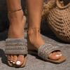 Taglia Grande, Pantofole, Da Donna, Strass, Fondo Basso, Sandali, Capispalla, Punta Quadrata, Sandali