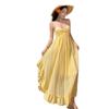 2026 Summer Light Yellow Plaid Backless Halter Dress - Island Beach Resort Style