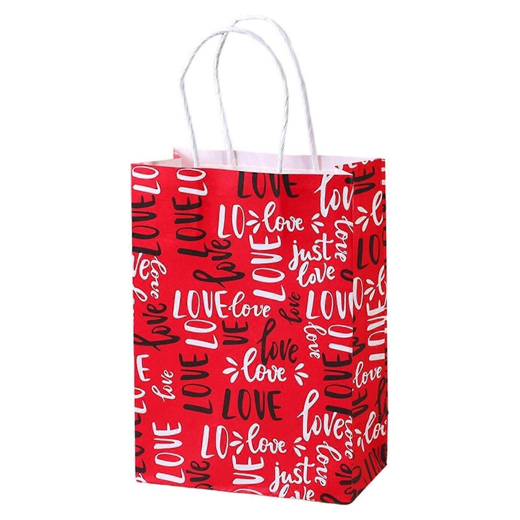 Valentine's Day Bags with Handle Heart Bags Wrap for Valentine's Day Wedding Birthday Paper Bag, A