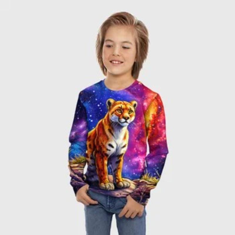 

Children s Cartoon Kitten Print Cloud Paint T-shirts Boys Cute Long Sleeved Soft Comfortable Top 170