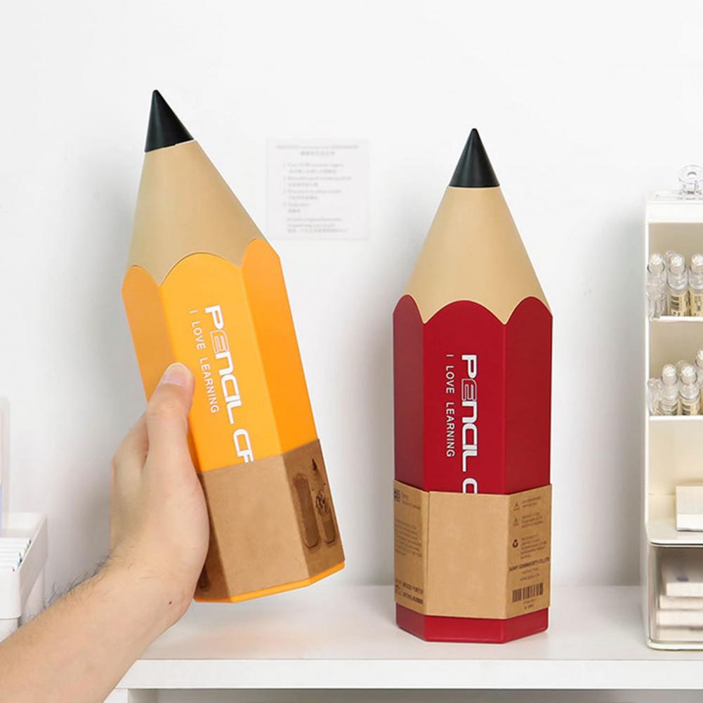 Pencil Shaped Storage Box Student Creative Pen Holder Desktop with Cover Dust-proof Stationery Pen Holder Makeup Brush Holder