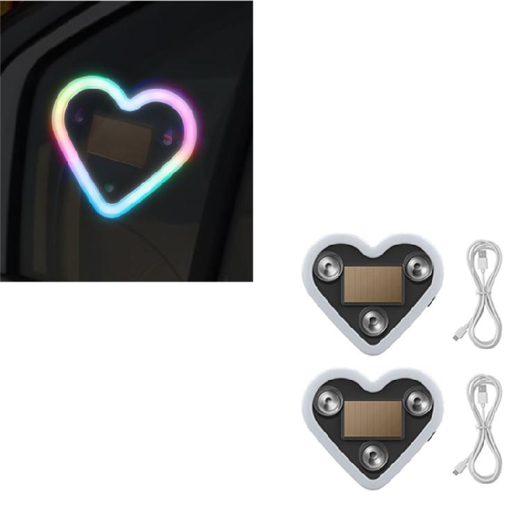 2Pcs Long Lasting Versatile Solar LED Heart Lights Suitable for Car Waterproof 5 Modes Decorative Night Light Atmosphere