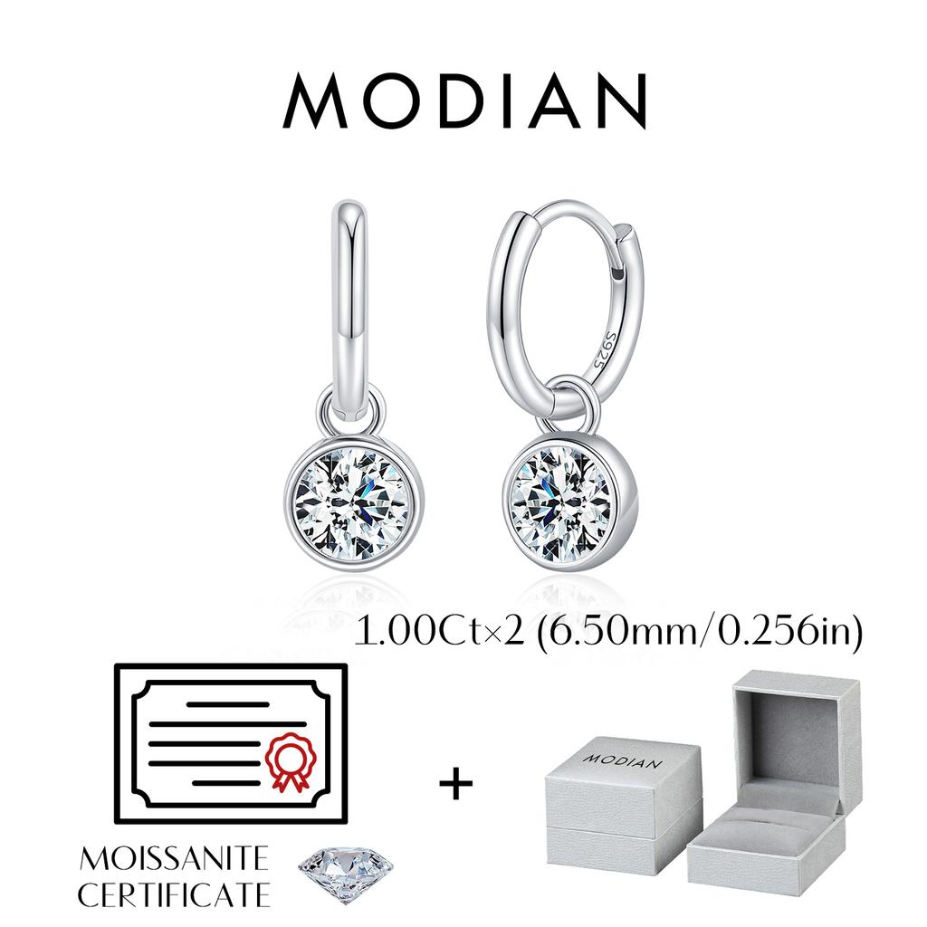 MODIAN 1CT/2CT D Moissanite Ear Buckle 925 Silver Round High Swing Hoop Earrings For Women Daily Fine Jewelry