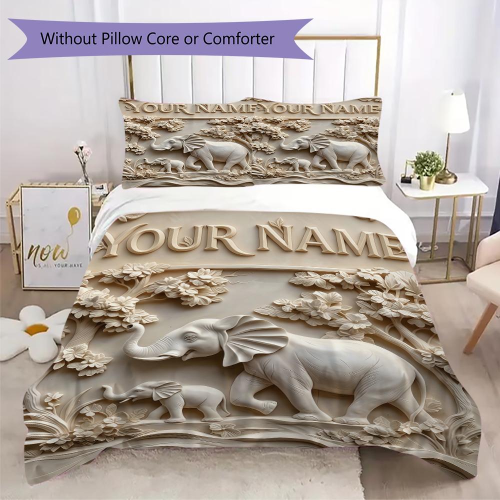 Custom Name Jungle Elephants Waterfall Bedding,Quilt Set Quilt Cover Pillowcase Home Birthday Gift(1 * Duvet Cover + 2 * Pillowcase, Without Core)_lx