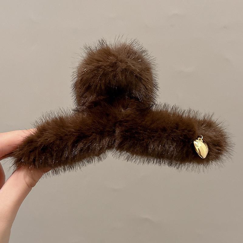 Trendy Fashion Elegant Plush Grab Clip Women's Large Hair Volume High-Level Sense Clip Hairpin Autumn and Winter Back Head Shark Clip Hairpin Headwear