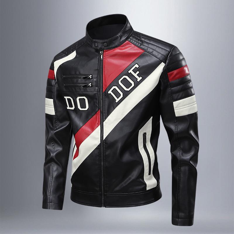 Men's PU Leather Motorcycle Racing Jacket for Spring & Autumn