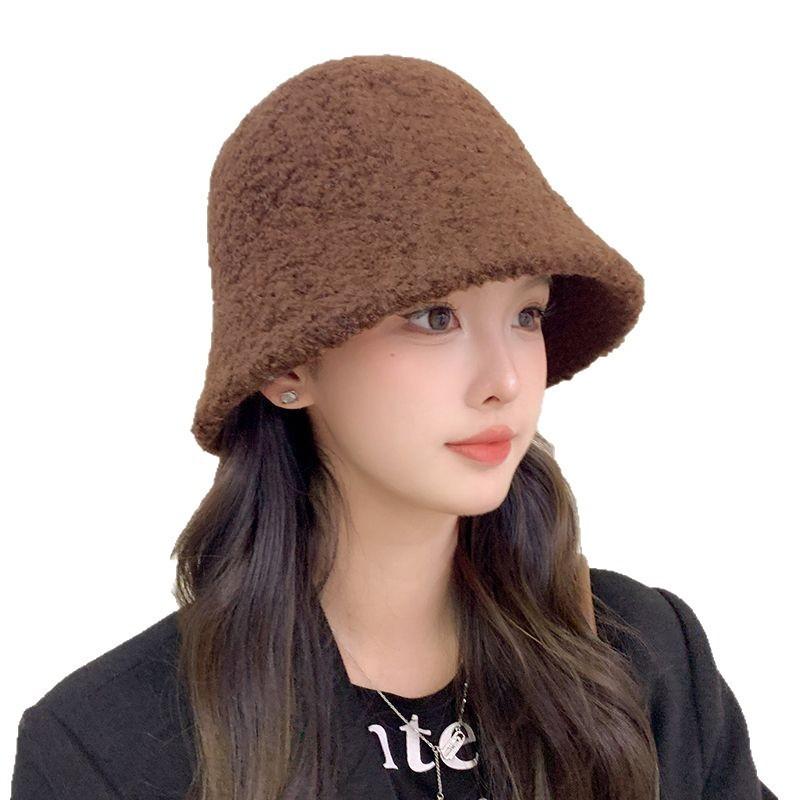 Knit Fisherman Hat For Women Winter Warm Plush Bucket Cap With Face Slimming Design