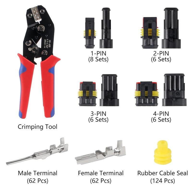 352Pcs Waterproof Electrical Connector Terminals Automotive Electrical Wire Connectors with Ratchet Crimping Tool