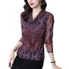 Gazehemd Damen Frühling Herbst Elegant Mode Slim Fit All Match Bluse Bedruckt Knopf V-Ausschnitt Langarm Oberteile Damen Locker All Match Damenkleidung