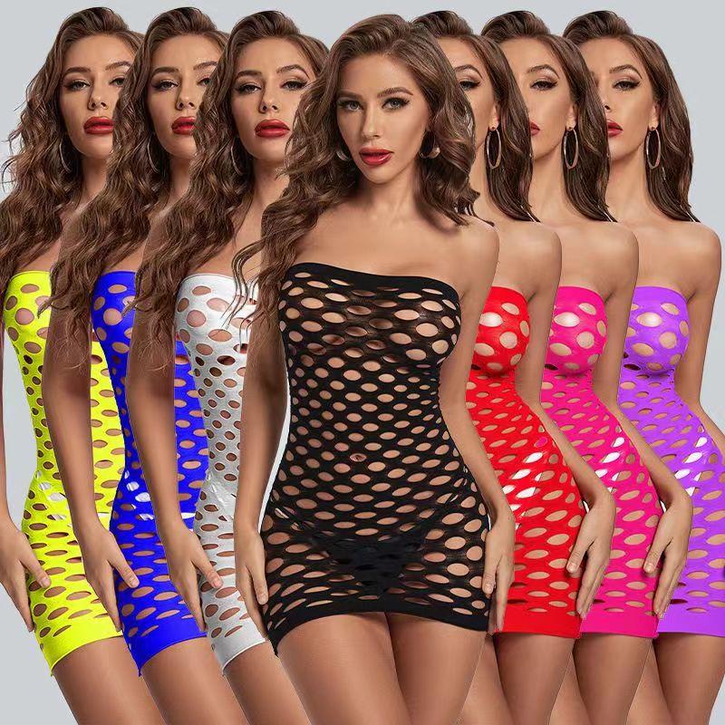 Women'S Sexy Hollow Out Tight Fitting Clothes Fun Lingerie Big Hole Buttocks Skirt America Large Fishing Net Uniform Temptation