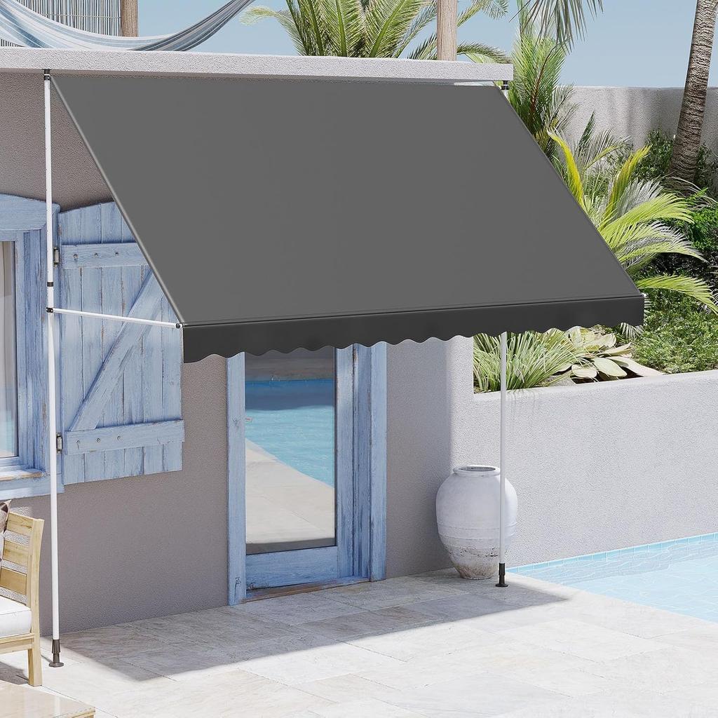 YODOLLA Retractable Manual Awning 3m - UV Resistant, Easy Installation, Stable Aluminum Frame - Dark Gray