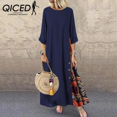 Abito in lino di cotone con maniche a sette punte da donna taglie forti primavera e autunno stile nazionale retrò grasso mm sciolto gonna lunga colore casual