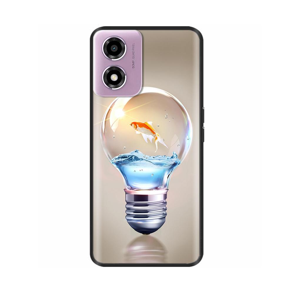 Für Motorola Moto E14 Hülle Niedliche Bemalte Weiche Schwarze Silikonhülle 6,56'' Stoßfeste Handyhülle Für Motorola E14 E 14 MotoE14 Taschen
